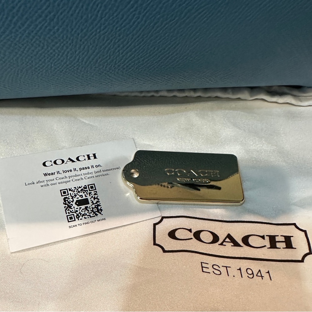 Coach Teal Blue Pebbled Leather Rowan Satchel with Detachable Strap - Picture 3 of 13